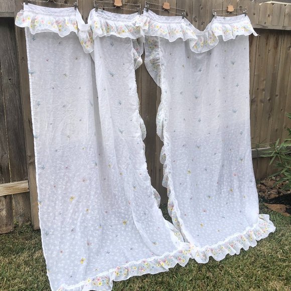 Vintage Ruffle Curtains Pair Set/2 Sheer Princess